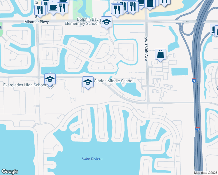 map of restaurants, bars, coffee shops, grocery stores, and more near 16700 Bass Creek Road in Miramar