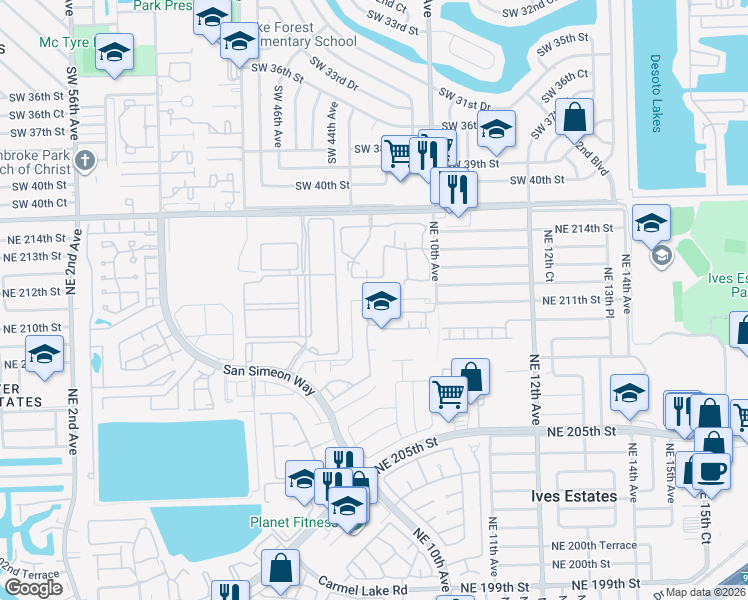 map of restaurants, bars, coffee shops, grocery stores, and more near 20825 Northeast 8th Court in North Miami Beach