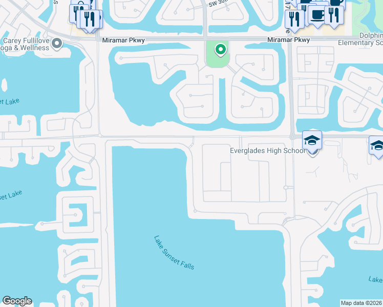 map of restaurants, bars, coffee shops, grocery stores, and more near 4185 Southwest 179th Way in Miramar