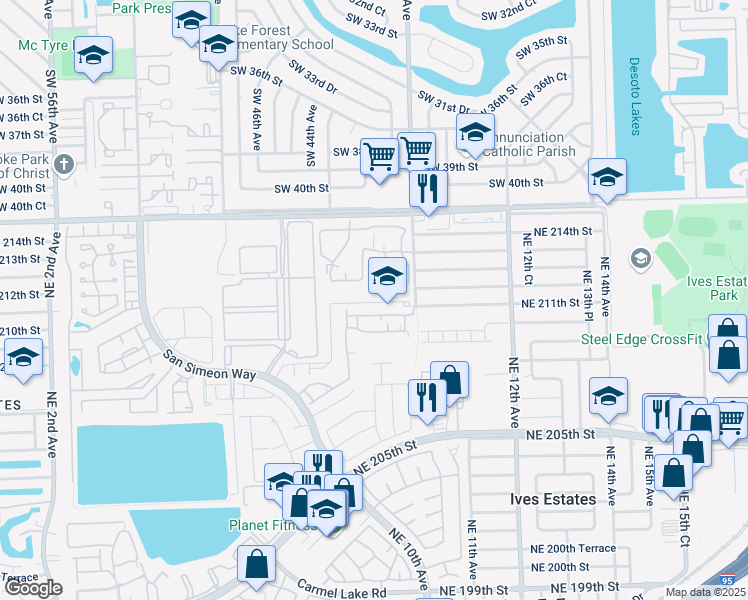map of restaurants, bars, coffee shops, grocery stores, and more near 842 Northeast 209th Street in North Miami Beach