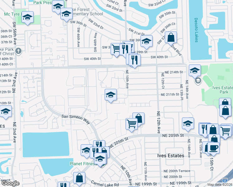 map of restaurants, bars, coffee shops, grocery stores, and more near 842 Northeast 209th Street in North Miami Beach