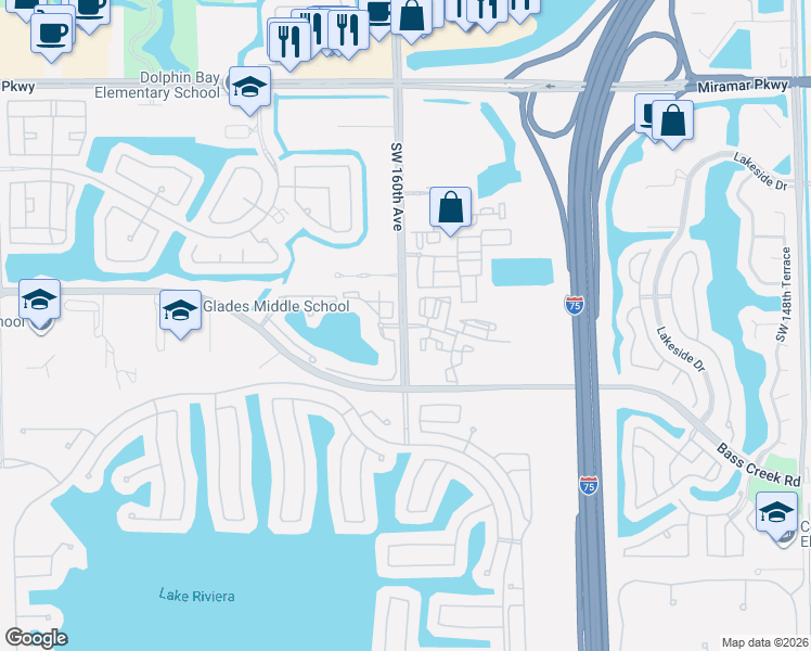 map of restaurants, bars, coffee shops, grocery stores, and more near 3731 Southwest 160th Avenue in Miramar