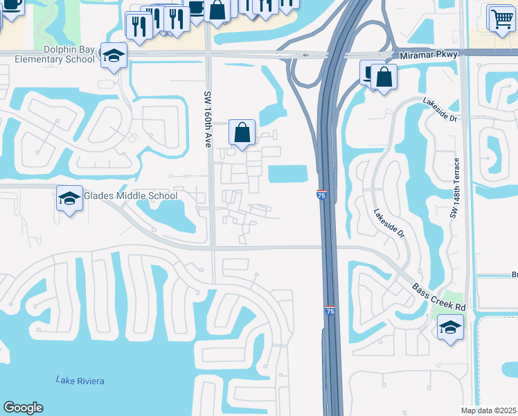 map of restaurants, bars, coffee shops, grocery stores, and more near 4435 Southwest 160th Avenue in Miramar
