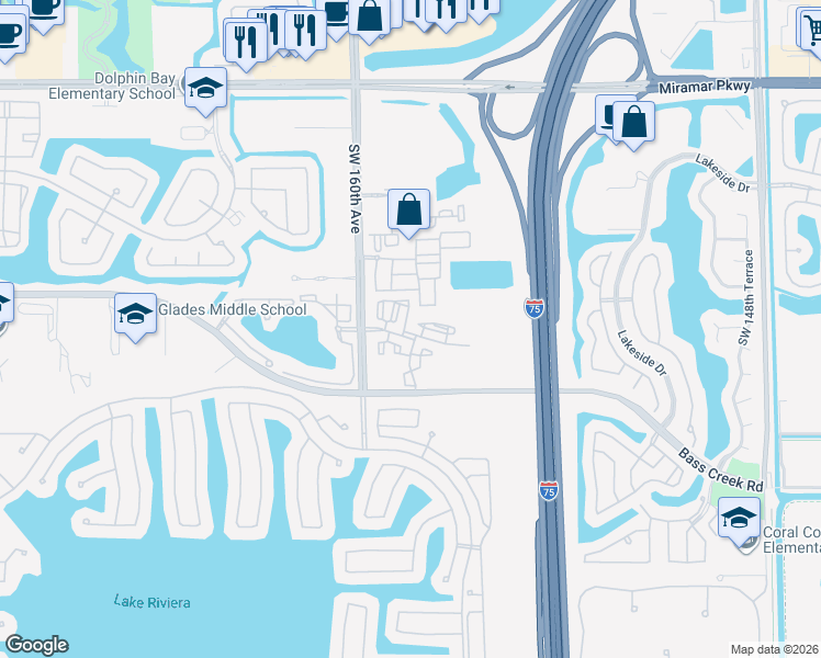 map of restaurants, bars, coffee shops, grocery stores, and more near 4465 Southwest 160th Avenue in Miramar