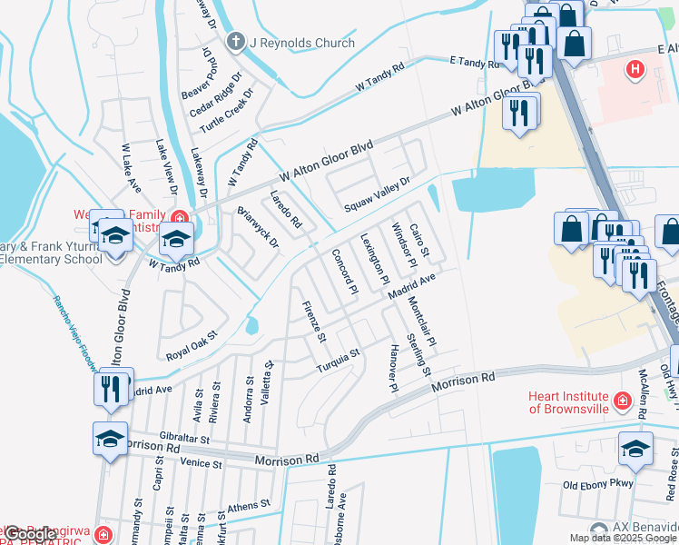 map of restaurants, bars, coffee shops, grocery stores, and more near 4056 Laredo Rd in Brownsville