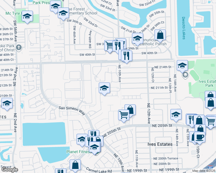 map of restaurants, bars, coffee shops, grocery stores, and more near 842 Northeast 209th Street in North Miami Beach