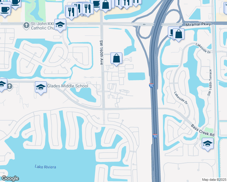 map of restaurants, bars, coffee shops, grocery stores, and more near 4465 Southwest 160th Avenue in Miramar
