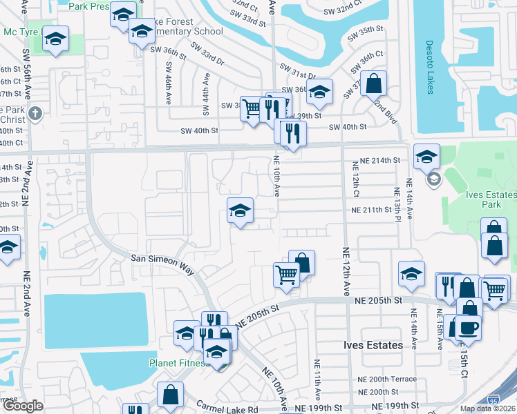 map of restaurants, bars, coffee shops, grocery stores, and more near 842 Northeast 209th Street in North Miami Beach