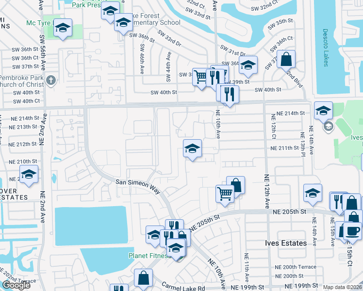 map of restaurants, bars, coffee shops, grocery stores, and more near 20825 Northeast 8th Court in North Miami Beach