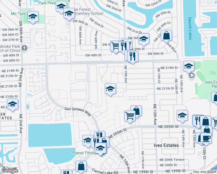 map of restaurants, bars, coffee shops, grocery stores, and more near 20825 Northeast 8th Court in North Miami Beach