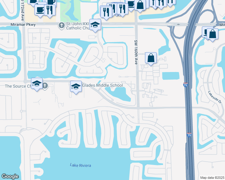 map of restaurants, bars, coffee shops, grocery stores, and more near 16286 Southwest 47th Manor in Miramar