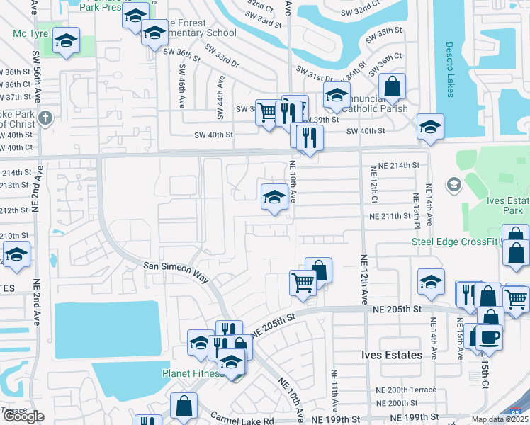 map of restaurants, bars, coffee shops, grocery stores, and more near 842 Northeast 209th Street in North Miami Beach