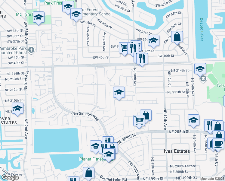 map of restaurants, bars, coffee shops, grocery stores, and more near 20825 Northeast 8th Court in North Miami Beach