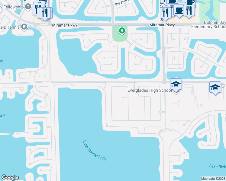 map of restaurants, bars, coffee shops, grocery stores, and more near 4185 Southwest 179th Way in Miramar