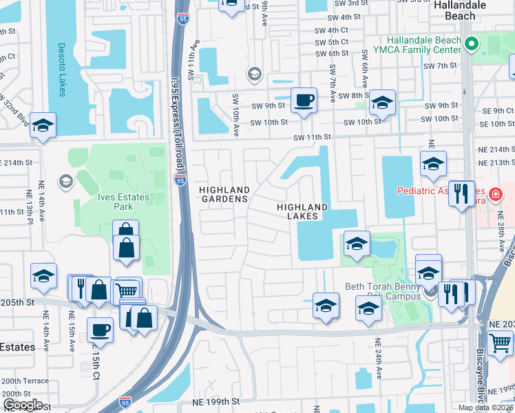 map of restaurants, bars, coffee shops, grocery stores, and more near 2011 Northeast 210th Street in North Miami Beach