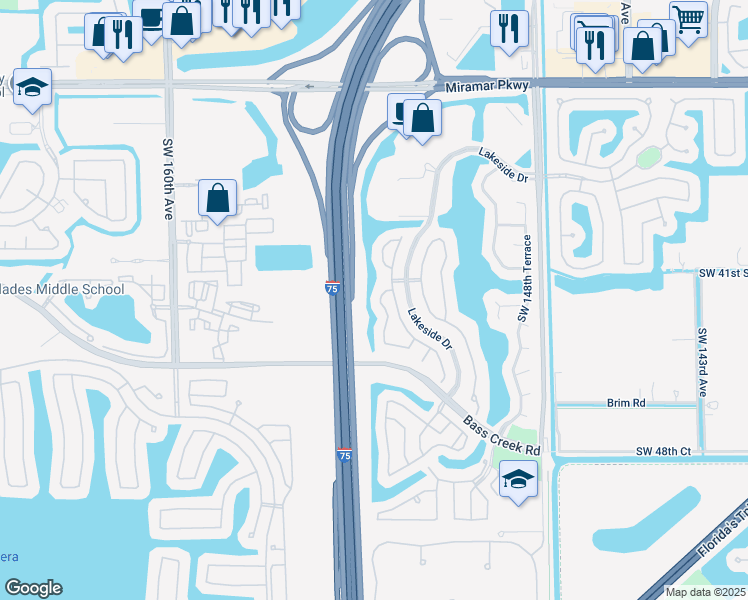 map of restaurants, bars, coffee shops, grocery stores, and more near 4080 Southwest 153rd Avenue in Miramar