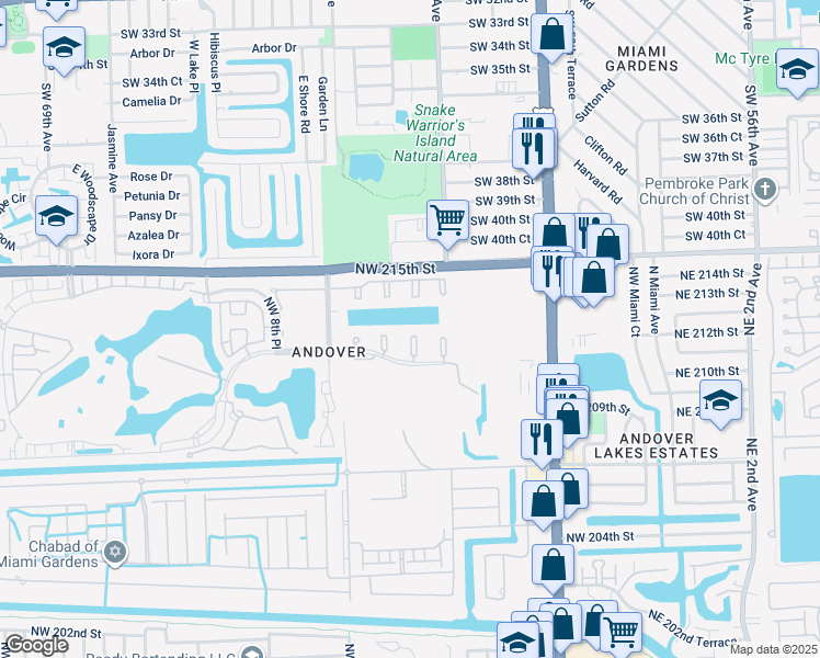 map of restaurants, bars, coffee shops, grocery stores, and more near 425 Northwest 210th Street in North Miami Beach