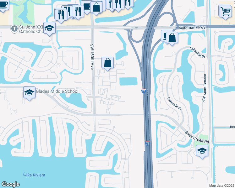 map of restaurants, bars, coffee shops, grocery stores, and more near 4279 Southwest 156th Avenue in Miramar