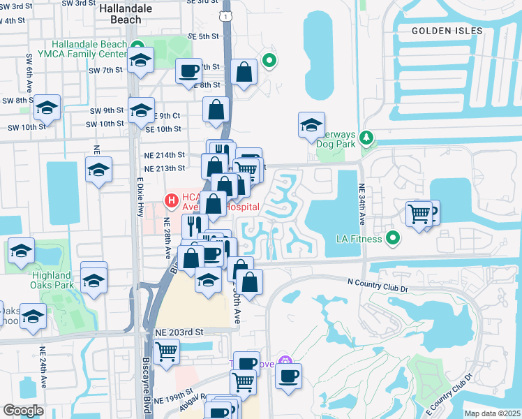 map of restaurants, bars, coffee shops, grocery stores, and more near 20770 Northeast 31st Avenue in Aventura