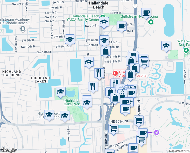 map of restaurants, bars, coffee shops, grocery stores, and more near 21101 Northeast 26th Avenue in Miami