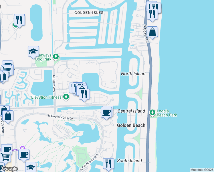 map of restaurants, bars, coffee shops, grocery stores, and more near 20949 Northeast 37th Court in Aventura