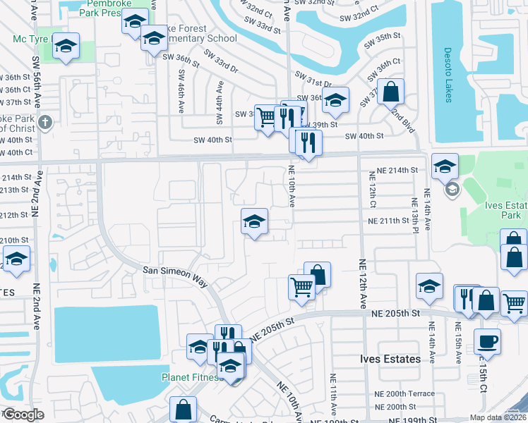 map of restaurants, bars, coffee shops, grocery stores, and more near 21230 Northeast 9th Court in Miami