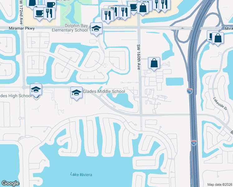 map of restaurants, bars, coffee shops, grocery stores, and more near 16270 Southwest 47th Manor in Miramar