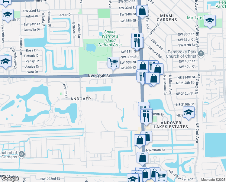 map of restaurants, bars, coffee shops, grocery stores, and more near 350 NW 215th St in Miami