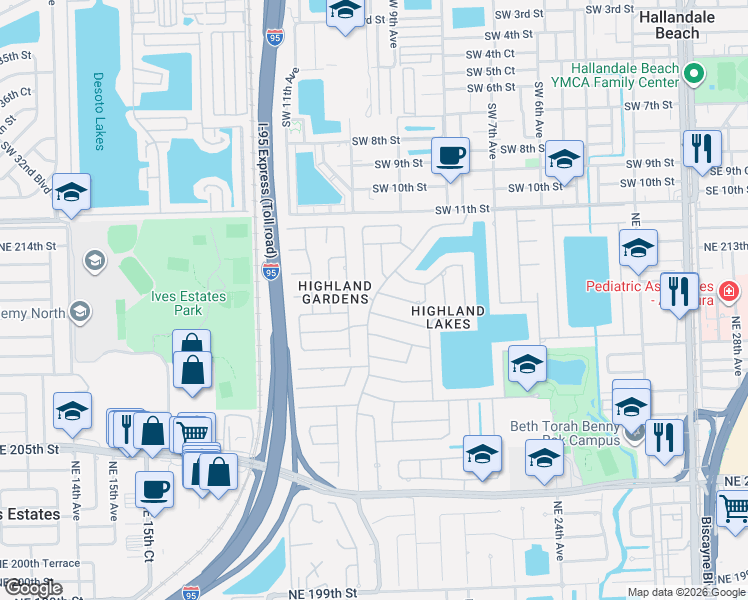 map of restaurants, bars, coffee shops, grocery stores, and more near 21161 Northeast 20th Avenue in Miami