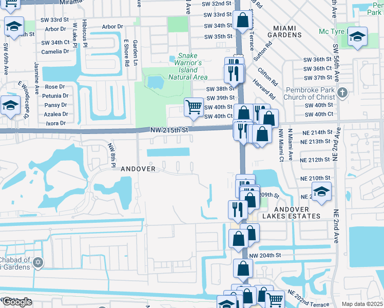 map of restaurants, bars, coffee shops, grocery stores, and more near 425 Northwest 210th Street in North Miami Beach