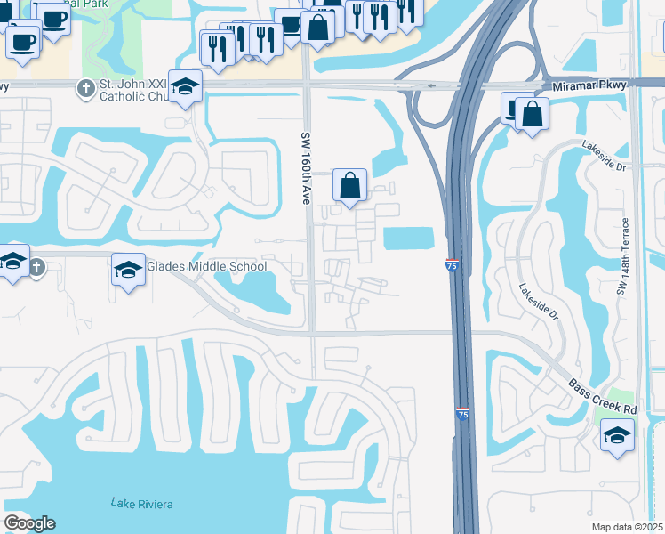 map of restaurants, bars, coffee shops, grocery stores, and more near 4311 Southwest 160th Avenue in Miramar