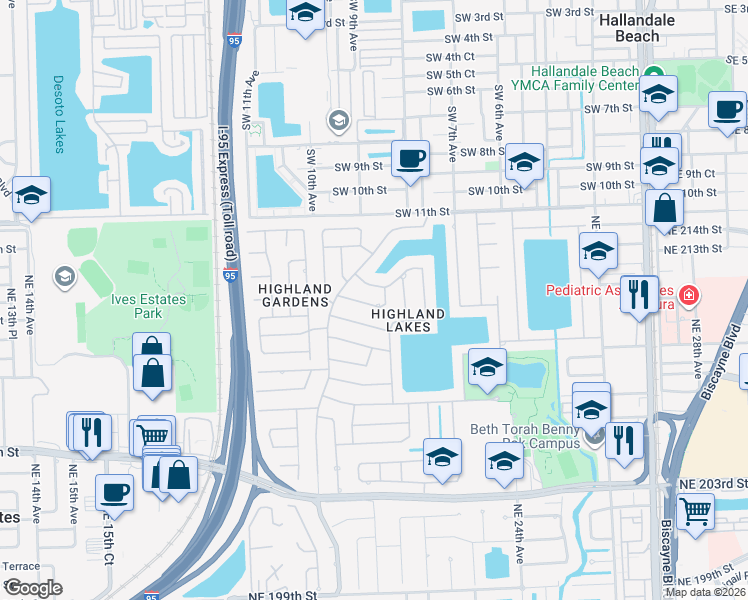 map of restaurants, bars, coffee shops, grocery stores, and more near 2020 Northeast 212th Street in North Miami Beach