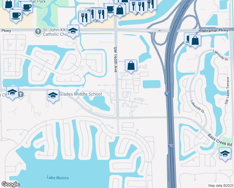 map of restaurants, bars, coffee shops, grocery stores, and more near 4190 Southwest 159th Avenue in Miramar