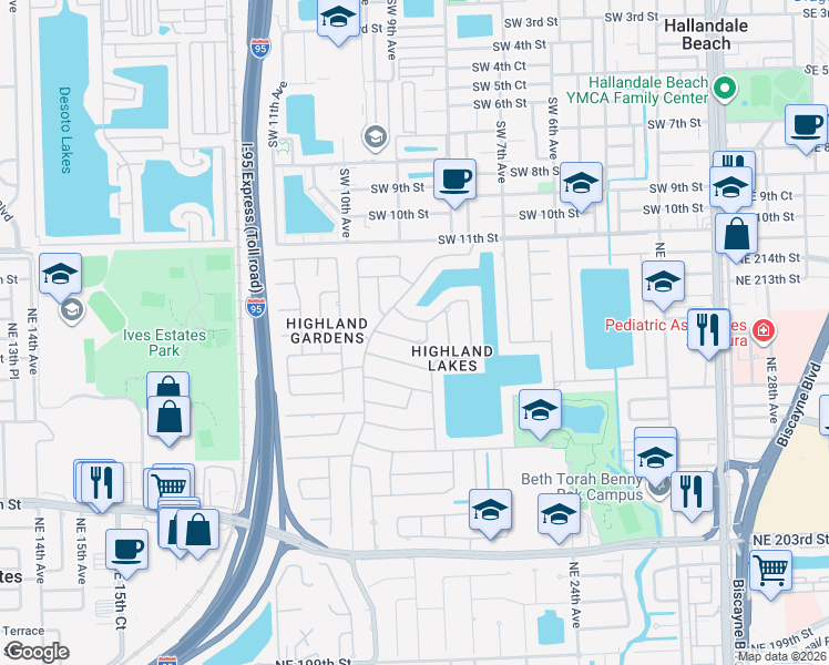 map of restaurants, bars, coffee shops, grocery stores, and more near 2020 Northeast 212th Street in North Miami Beach