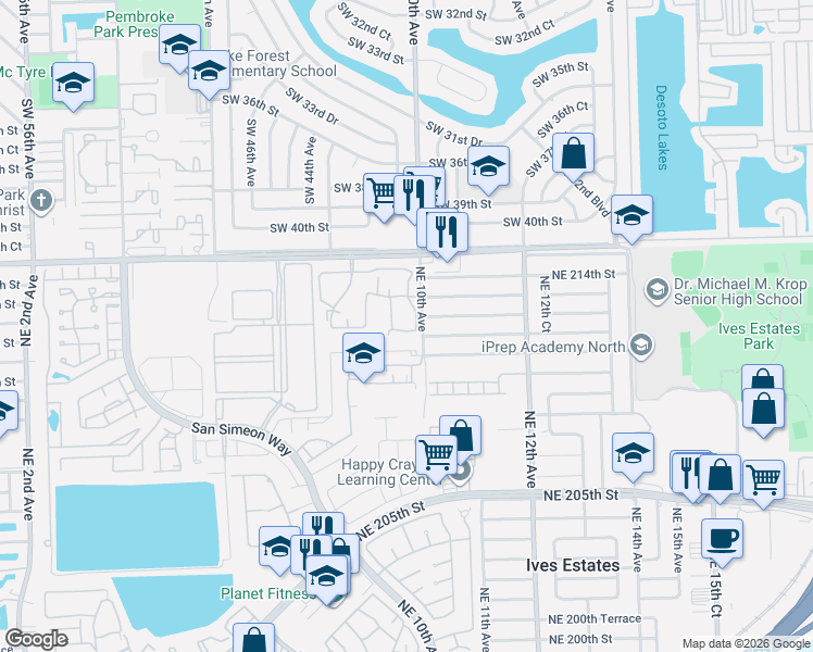 map of restaurants, bars, coffee shops, grocery stores, and more near 21230 Northeast 9th Court in Miami