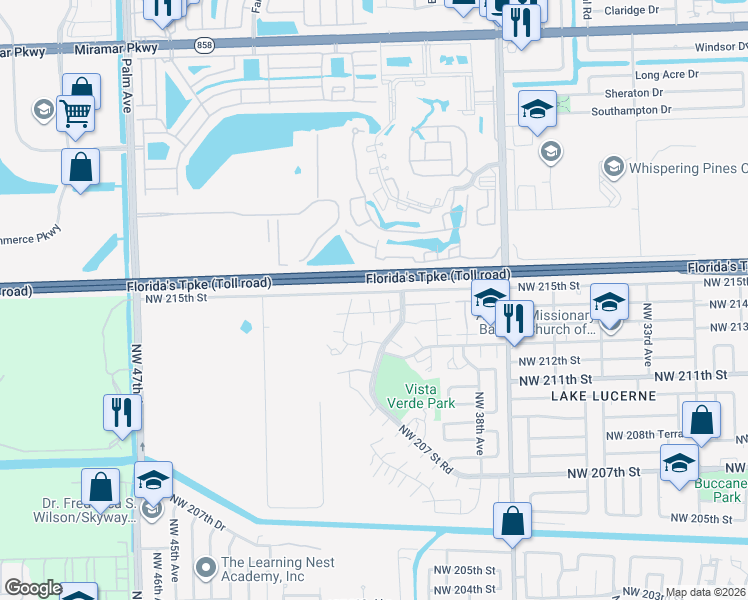 map of restaurants, bars, coffee shops, grocery stores, and more near 21472 Northwest 40th Circle Court in Miami Gardens