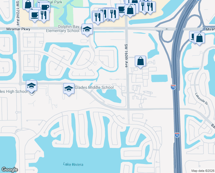 map of restaurants, bars, coffee shops, grocery stores, and more near 16253 Southwest 47th Court in Miramar