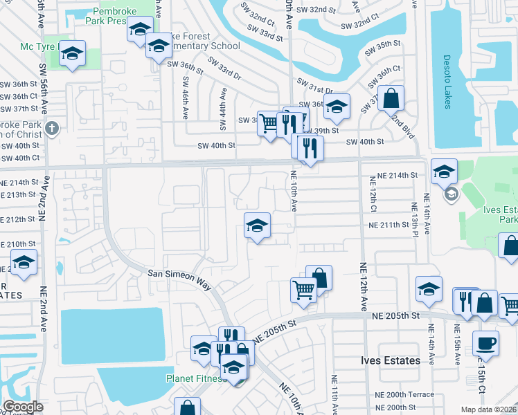 map of restaurants, bars, coffee shops, grocery stores, and more near 835 Northeast 212th Terrace in Miami