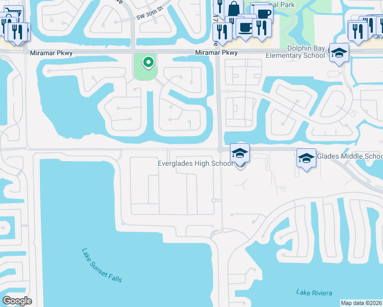 map of restaurants, bars, coffee shops, grocery stores, and more near 17451 Southwest 41st Street in Miramar