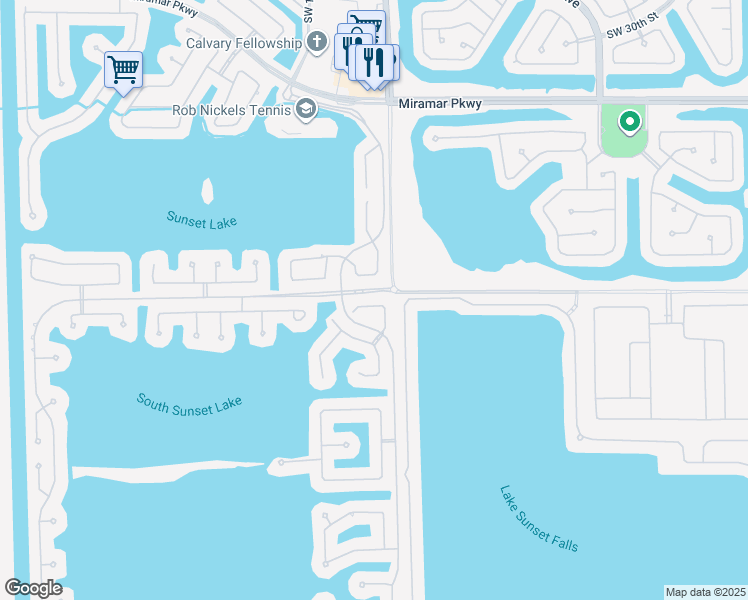 map of restaurants, bars, coffee shops, grocery stores, and more near 18533 Southwest 41st Street in Miramar