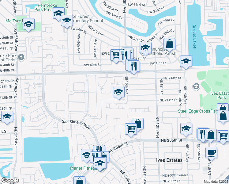 map of restaurants, bars, coffee shops, grocery stores, and more near 21230 Northeast 9th Court in Miami