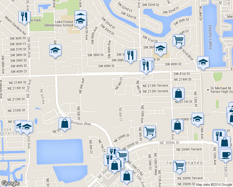map of restaurants, bars, coffee shops, grocery stores, and more near 835 Northeast 212th Terrace in Miami