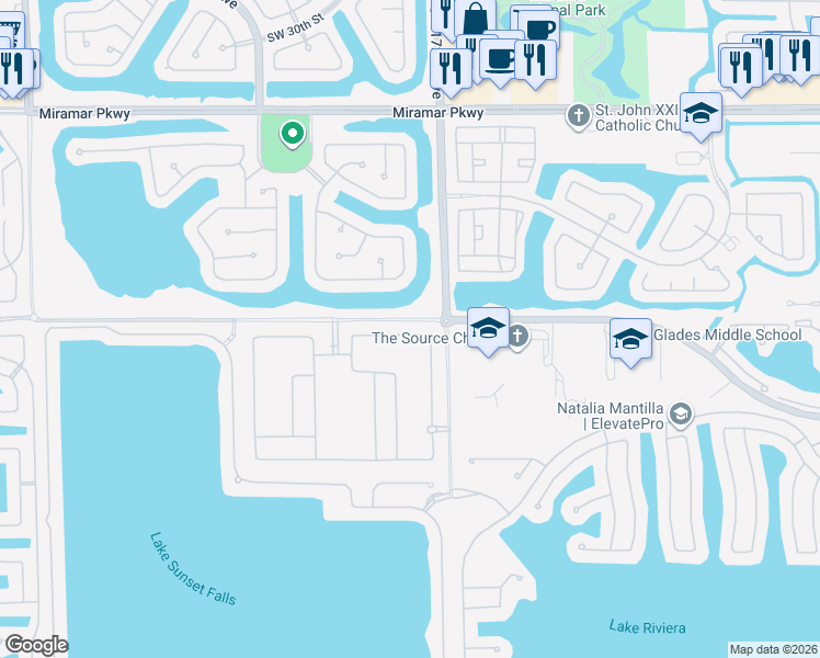 map of restaurants, bars, coffee shops, grocery stores, and more near 37th Court in Miramar