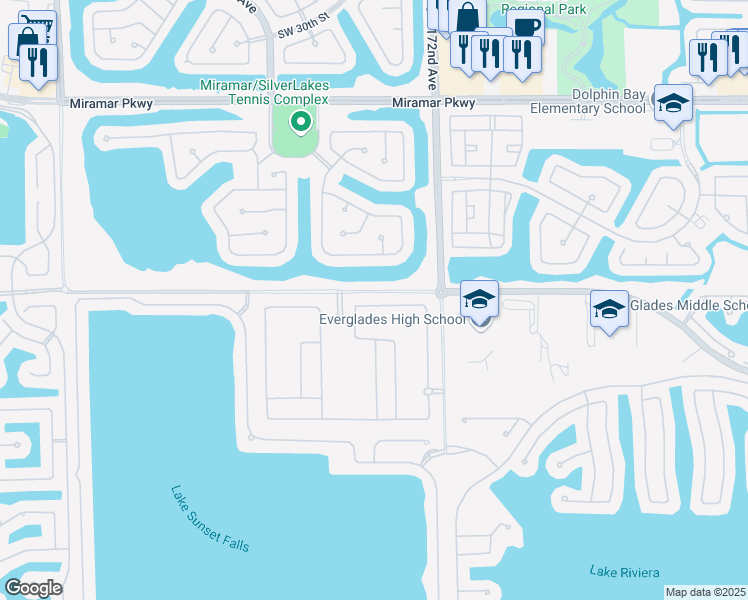 map of restaurants, bars, coffee shops, grocery stores, and more near 37th Ct in Miramar