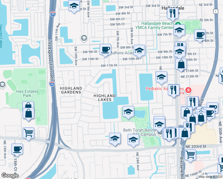 map of restaurants, bars, coffee shops, grocery stores, and more near 21141 Northeast 22nd Court in Miami
