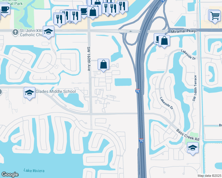 map of restaurants, bars, coffee shops, grocery stores, and more near 4279 Southwest 156th Avenue in Miramar