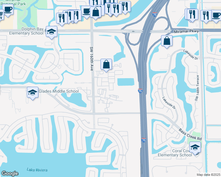map of restaurants, bars, coffee shops, grocery stores, and more near 4261 Southwest 157th Avenue in Miramar
