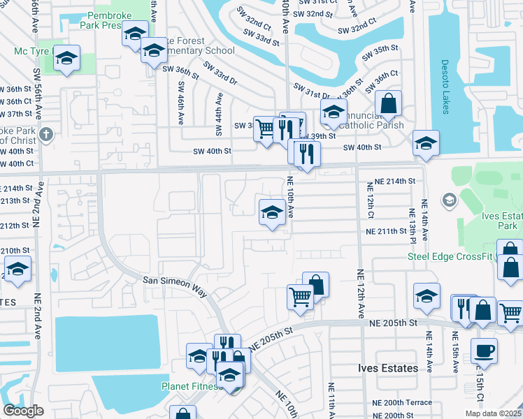 map of restaurants, bars, coffee shops, grocery stores, and more near 21230 Northeast 9th Court in Miami