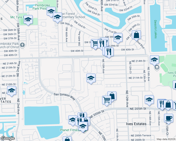 map of restaurants, bars, coffee shops, grocery stores, and more near 835 Northeast 212th Terrace in Miami