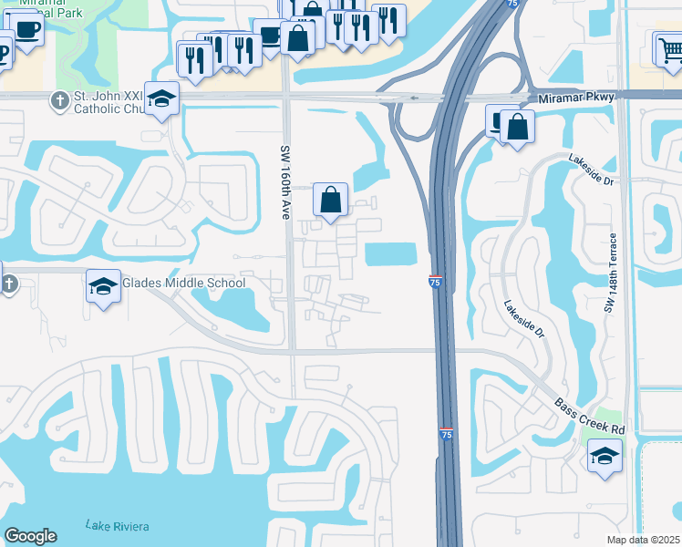 map of restaurants, bars, coffee shops, grocery stores, and more near 4279 Southwest 156th Avenue in Miramar